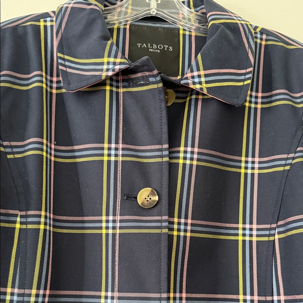 Talbots Navy Plaid Coat with Colorful Stripes - Picture 2 of 7